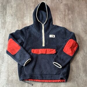 The North Face Men's Navy and Red Fleece Hoodie